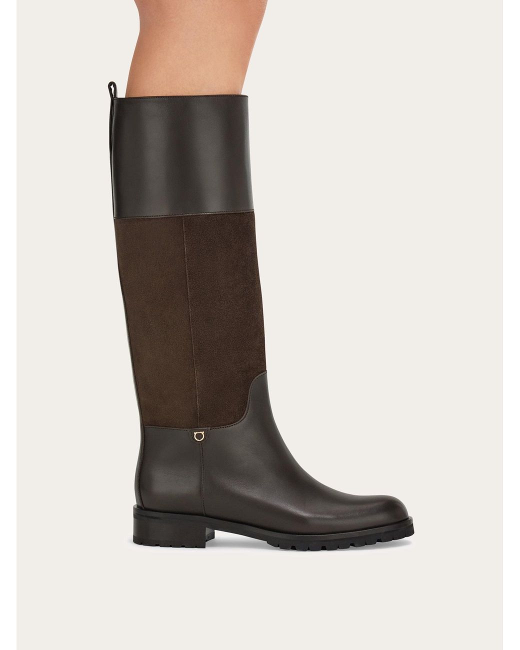 Ferragamo Brown Knee High Gancini Ornament Boot