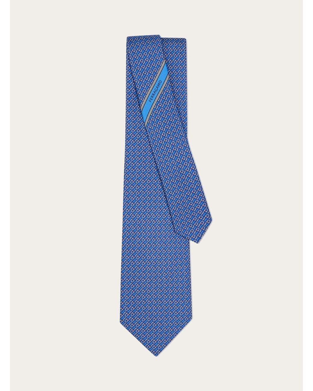 Ferragamo Blue Brackets Print Silk Tie for men