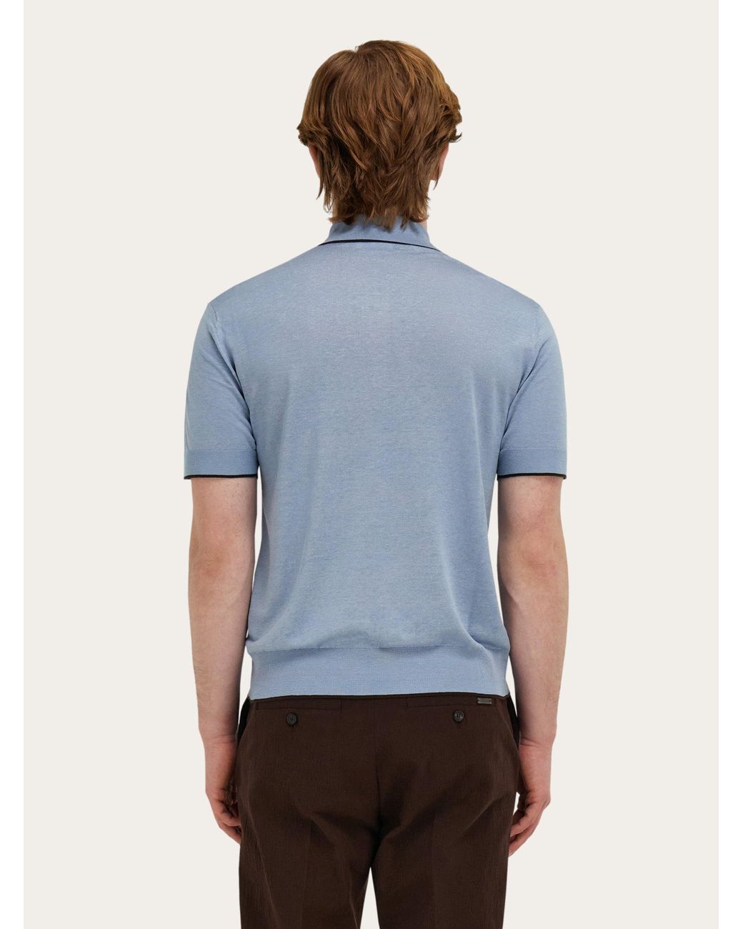 Ferragamo Blue Knitted Polo With Contrasting Trims for men