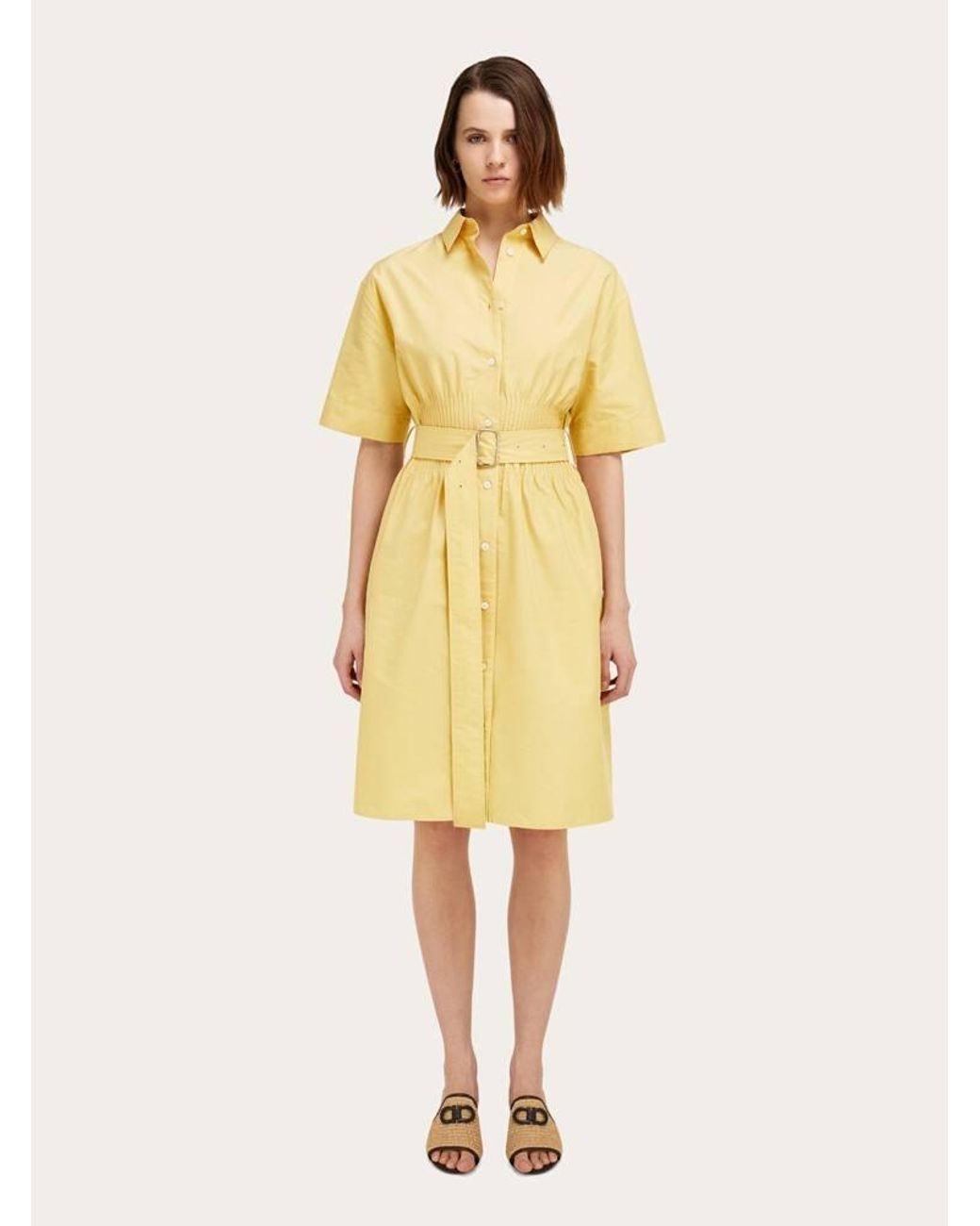 Ferragamo Yellow Cotton And Silk Shirt Dress