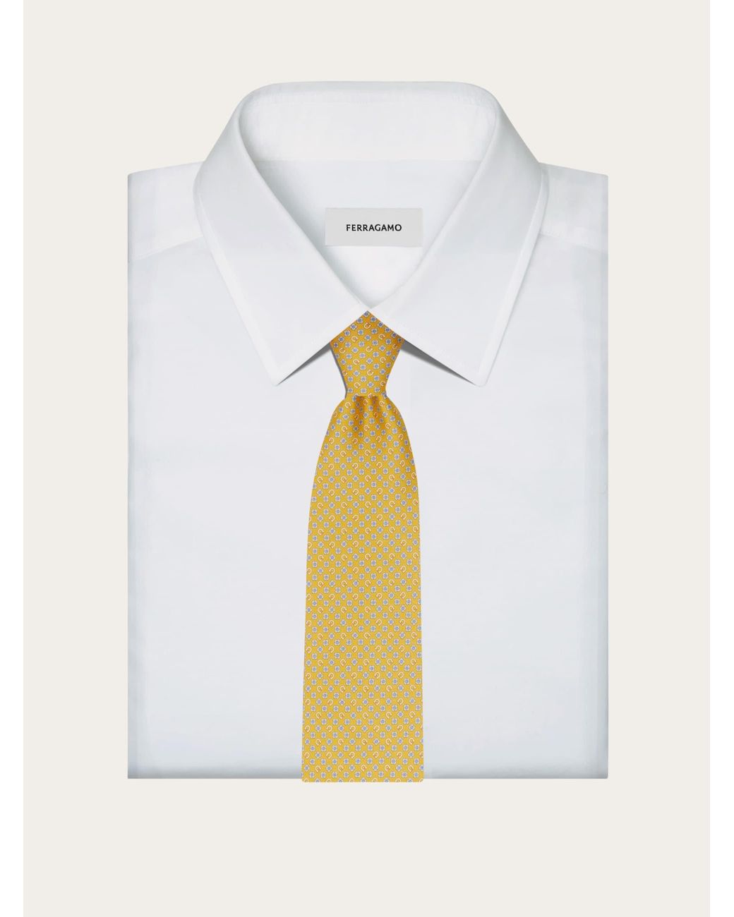 Ferragamo Yellow Gancini Flower Print Silk Tie for men