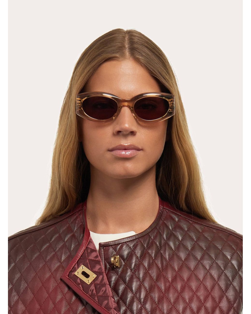 Ferragamo Natural Rectangular Frame Sunglasses