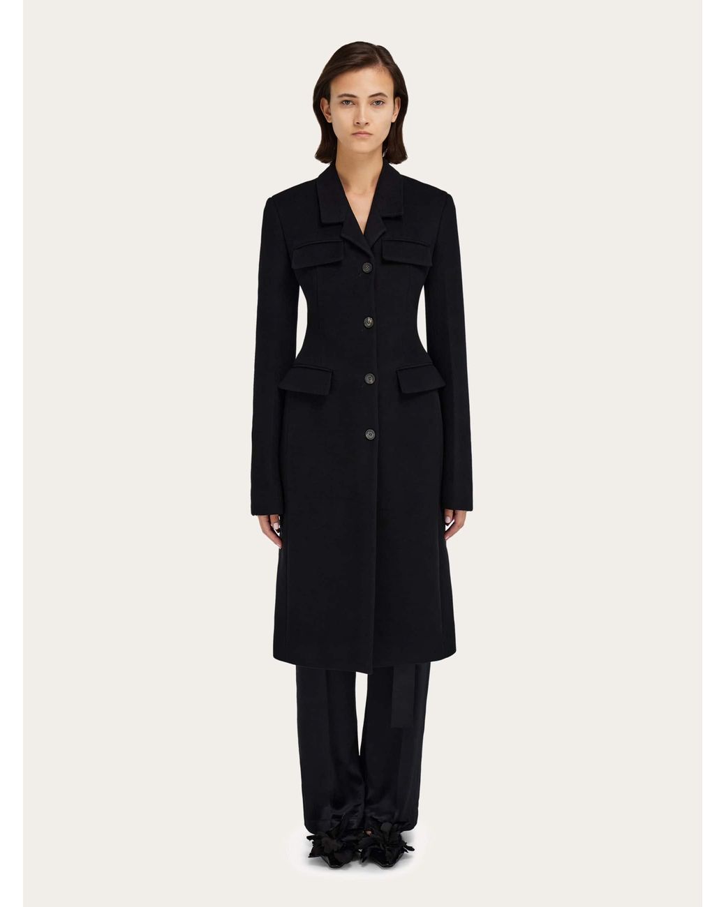Ferragamo Blue Fitted Single Breasted Coat