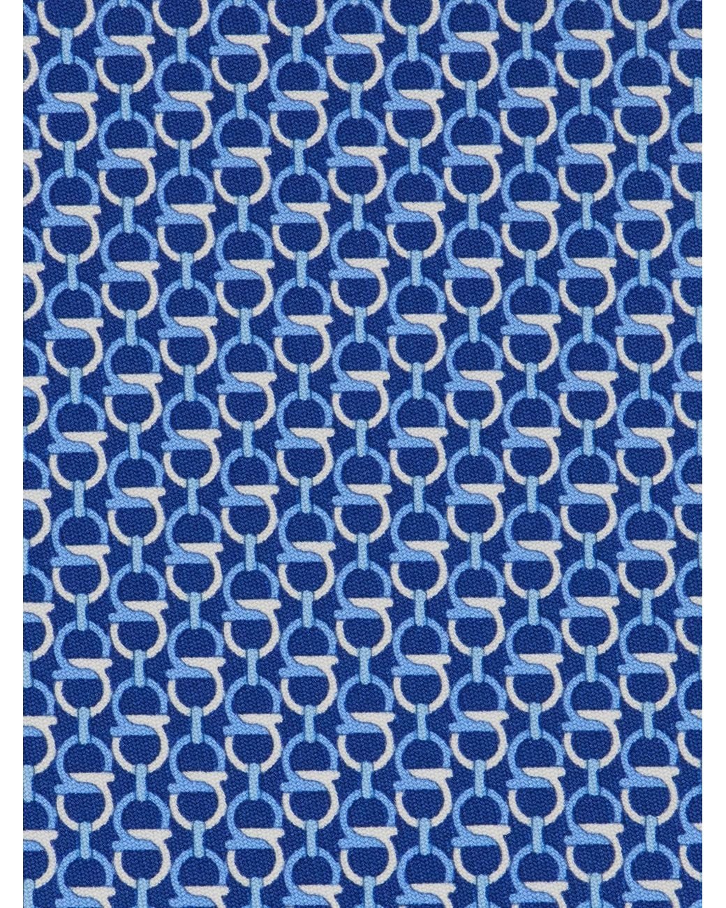 Ferragamo Blue Gancini Links Print Silk Tie for men