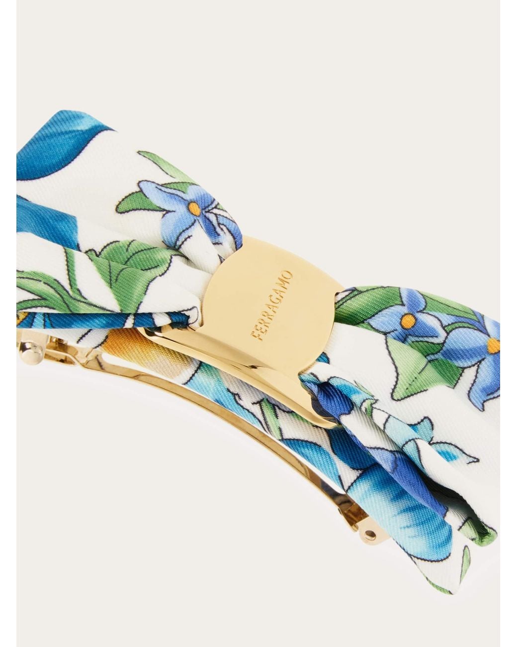 Ferragamo Blue Spring Print Vara Bow Hair Clip