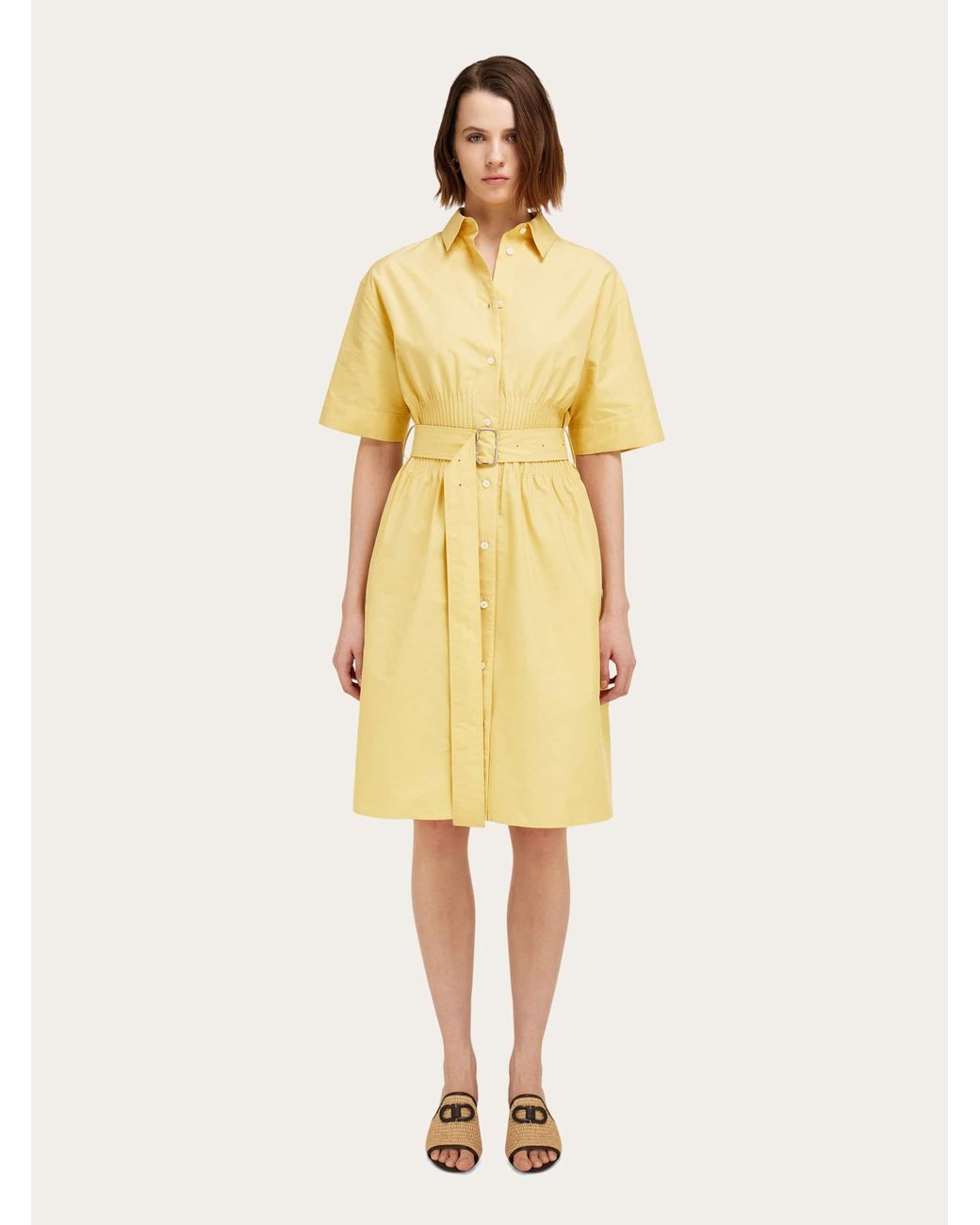 Ferragamo Yellow Cotton And Silk Shirt Dress