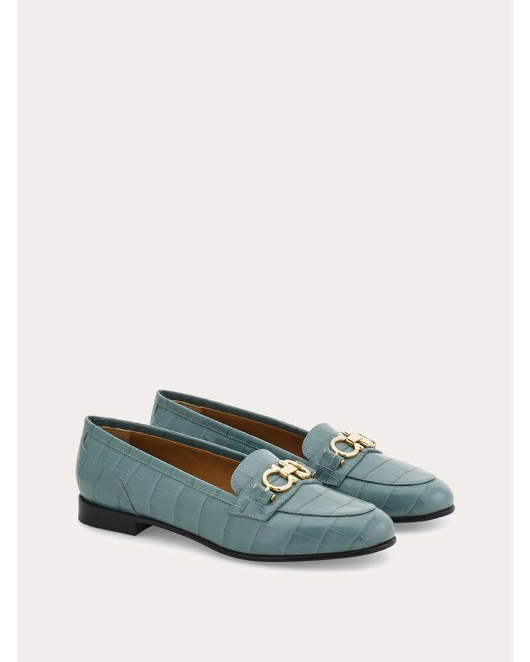 Ferragamo Blue Gancini Ornament Moccasin