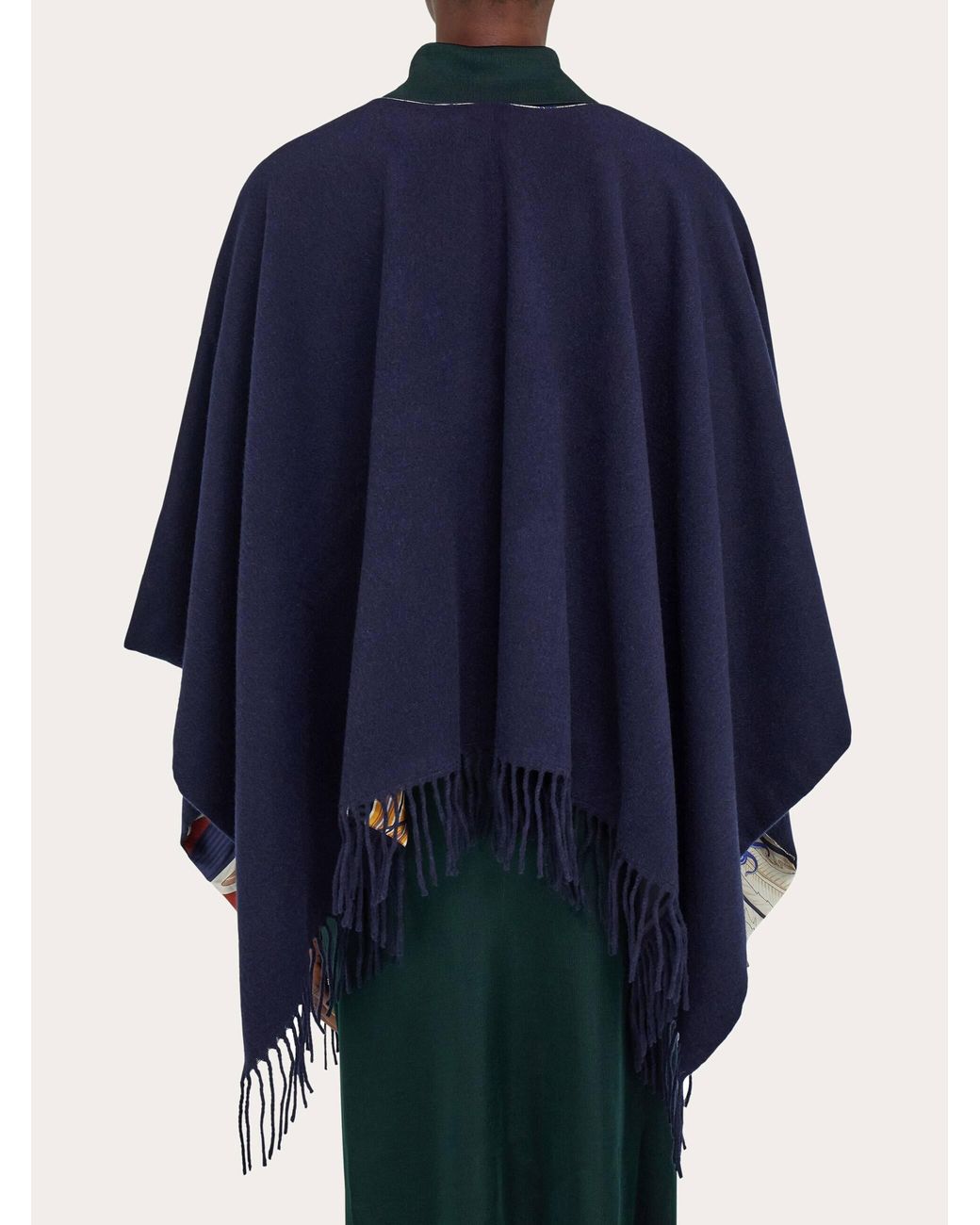 Ferragamo Blue Cashmere And Silk Reversible Cape