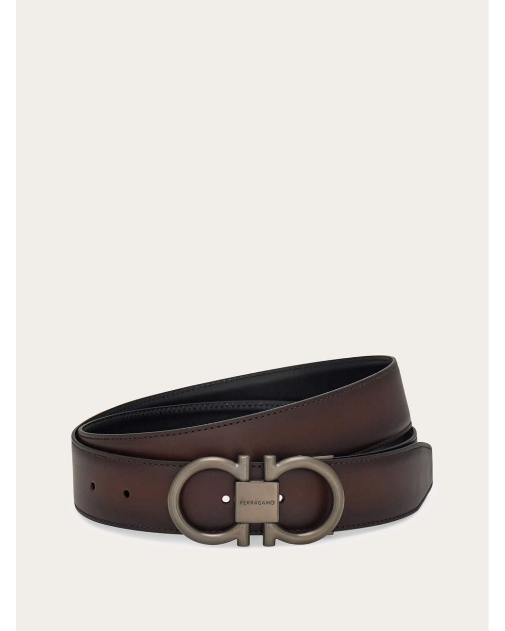 Ferragamo Brown Reversible And Adjustable Gancini Belt for men