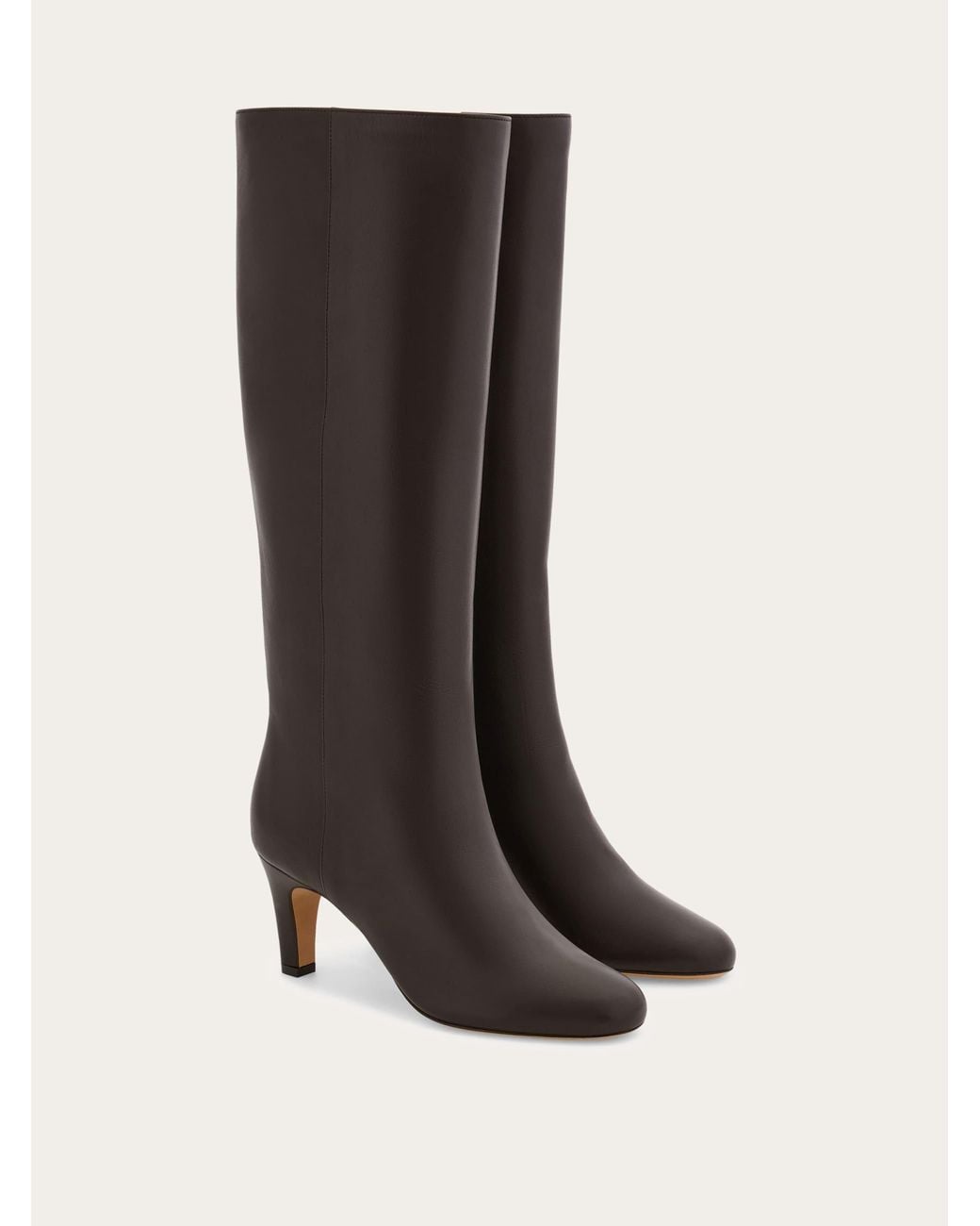 Ferragamo Brown Knee High Boot With Low Heel