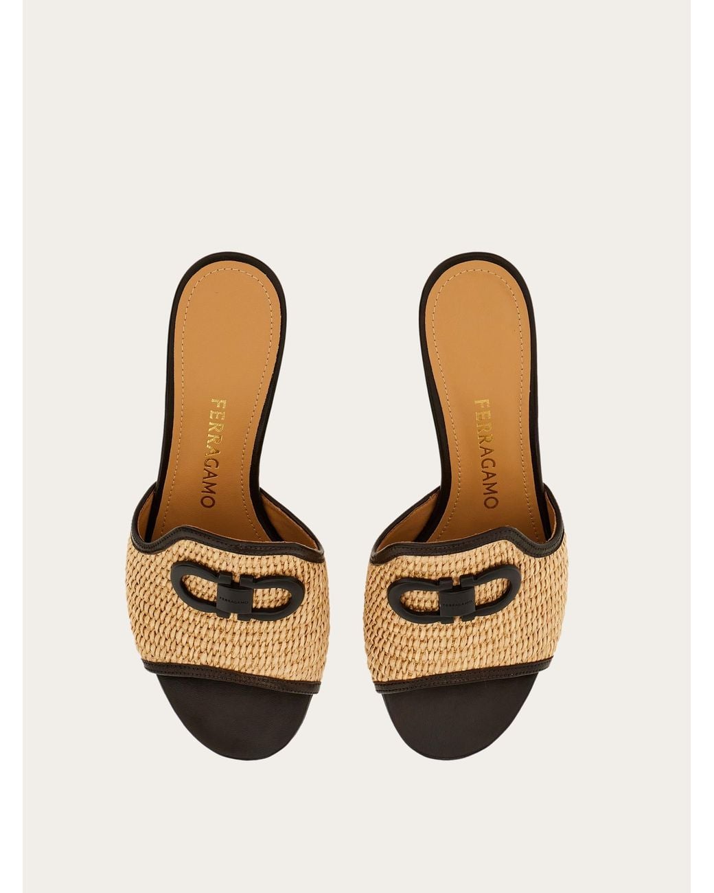 Ferragamo Natural Gancini Ornament Mid-Heel Slide