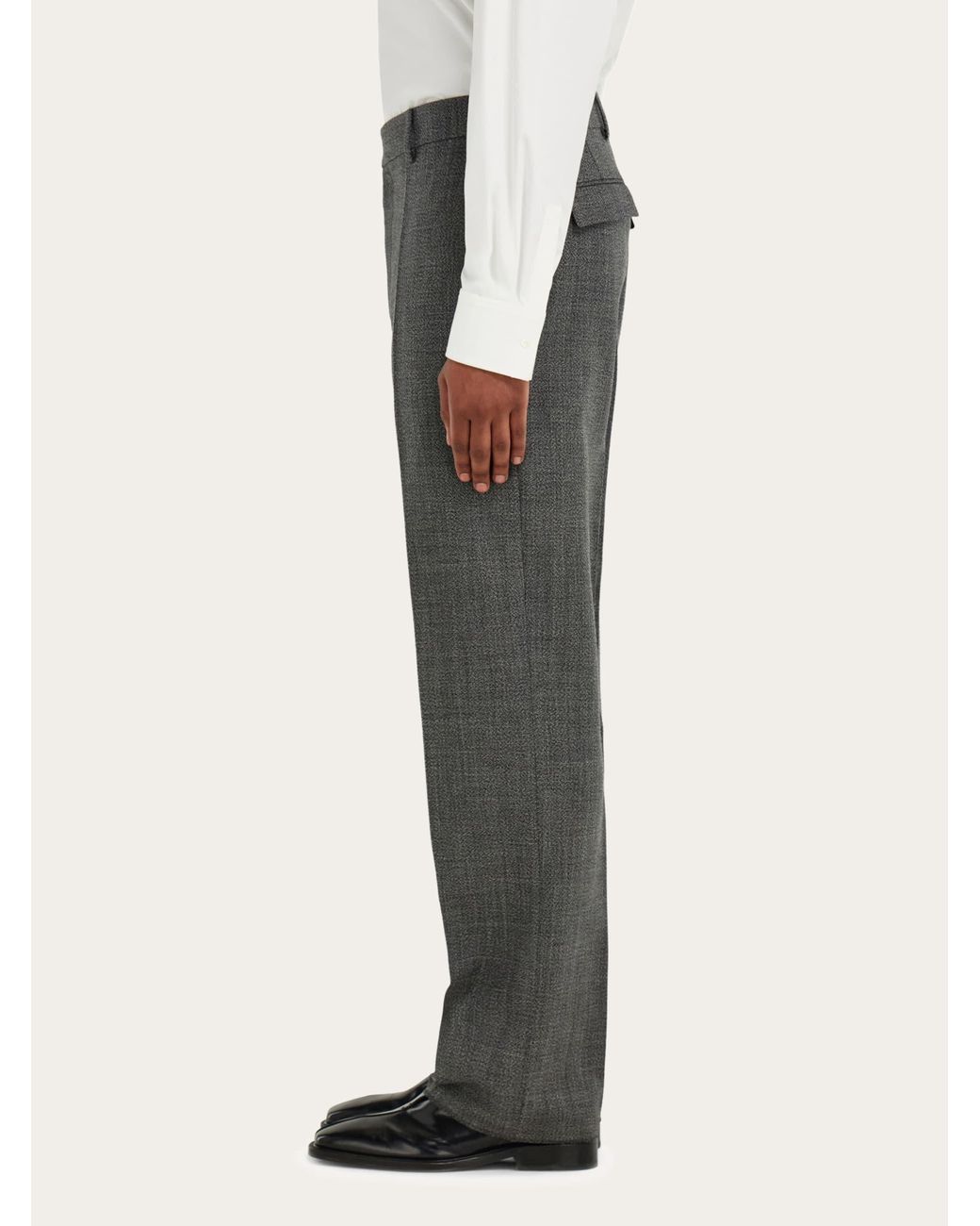 Ferragamo Gray Wide Leg Chevron Trousers for men