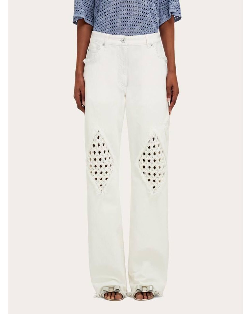 Ferragamo White Jeans With Frayed Detail