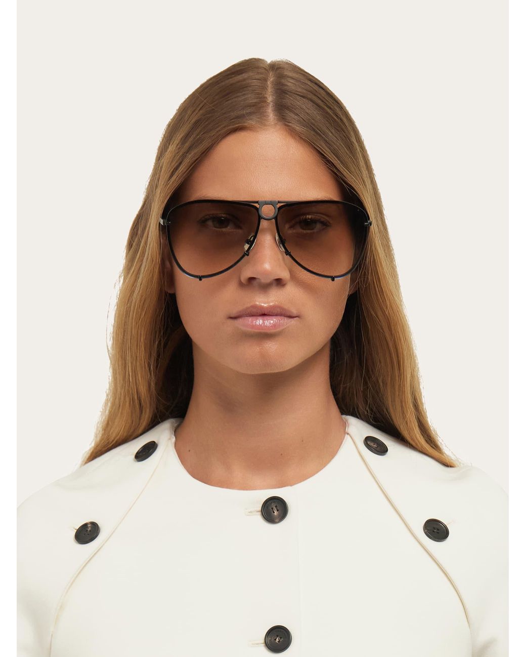 Ferragamo Gray Aviator Frame Sunglasses With Interchangeable Lenses