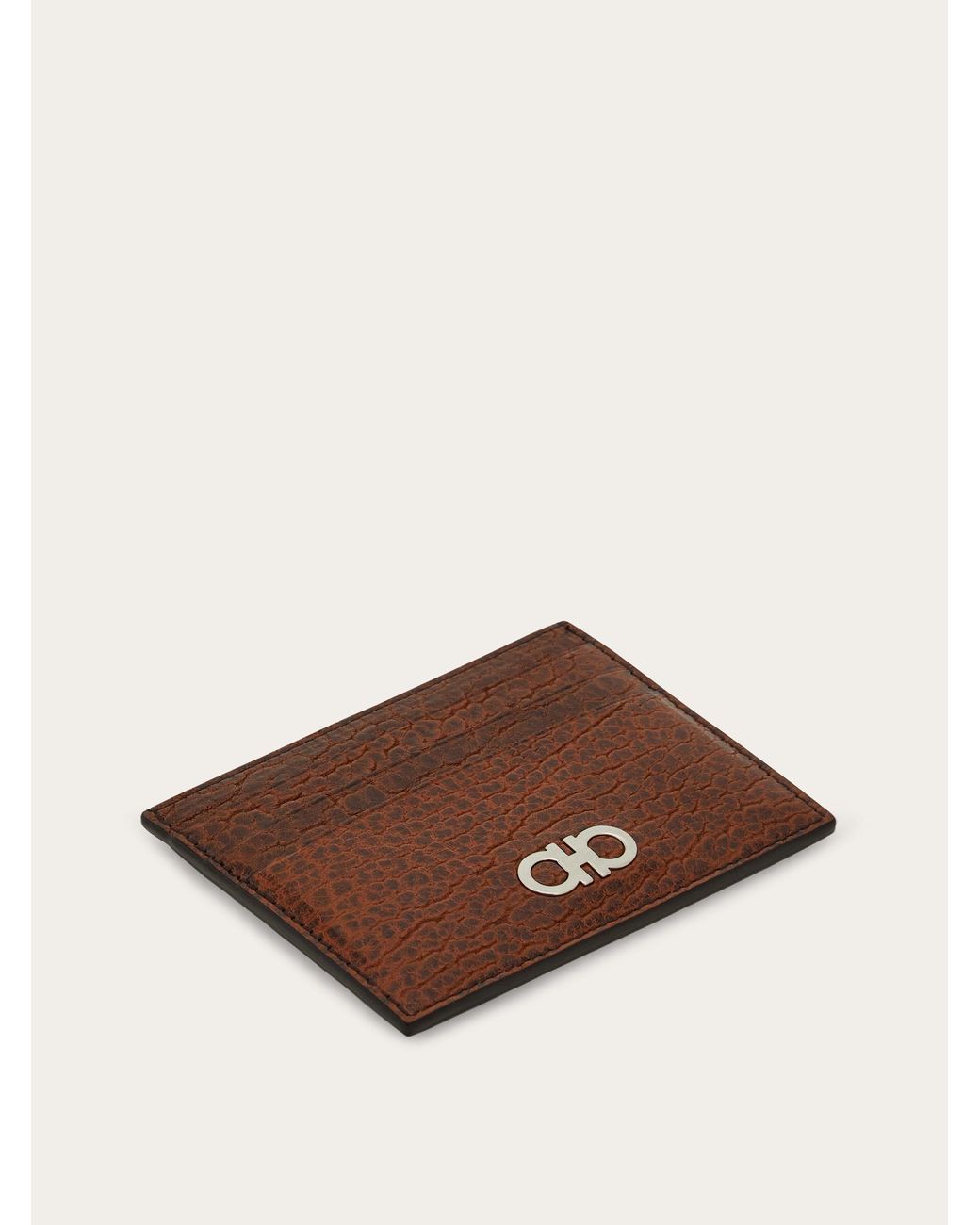 Ferragamo Brown Gancini Credit Card Holder for men