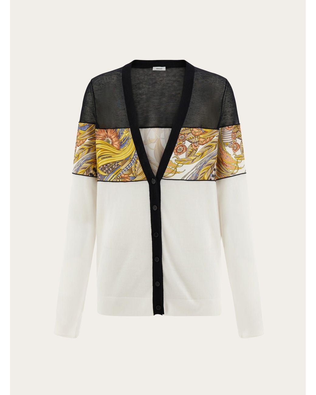 Ferragamo Black V-Neck Cardigan With Rooster Print Inserts