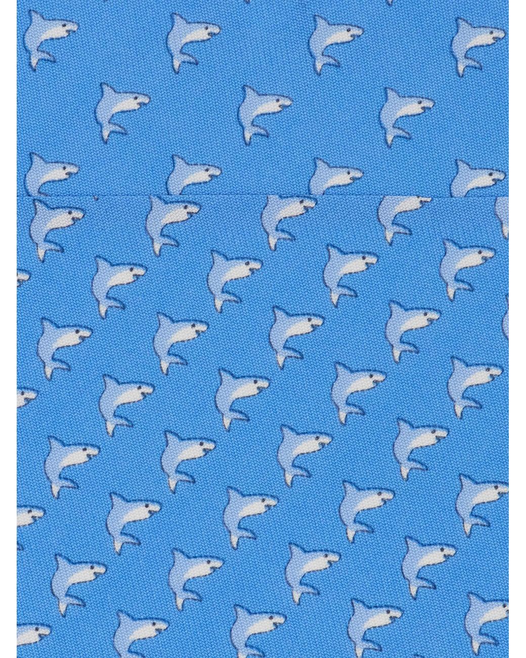 Ferragamo Blue Shark Print Silk Tie for men