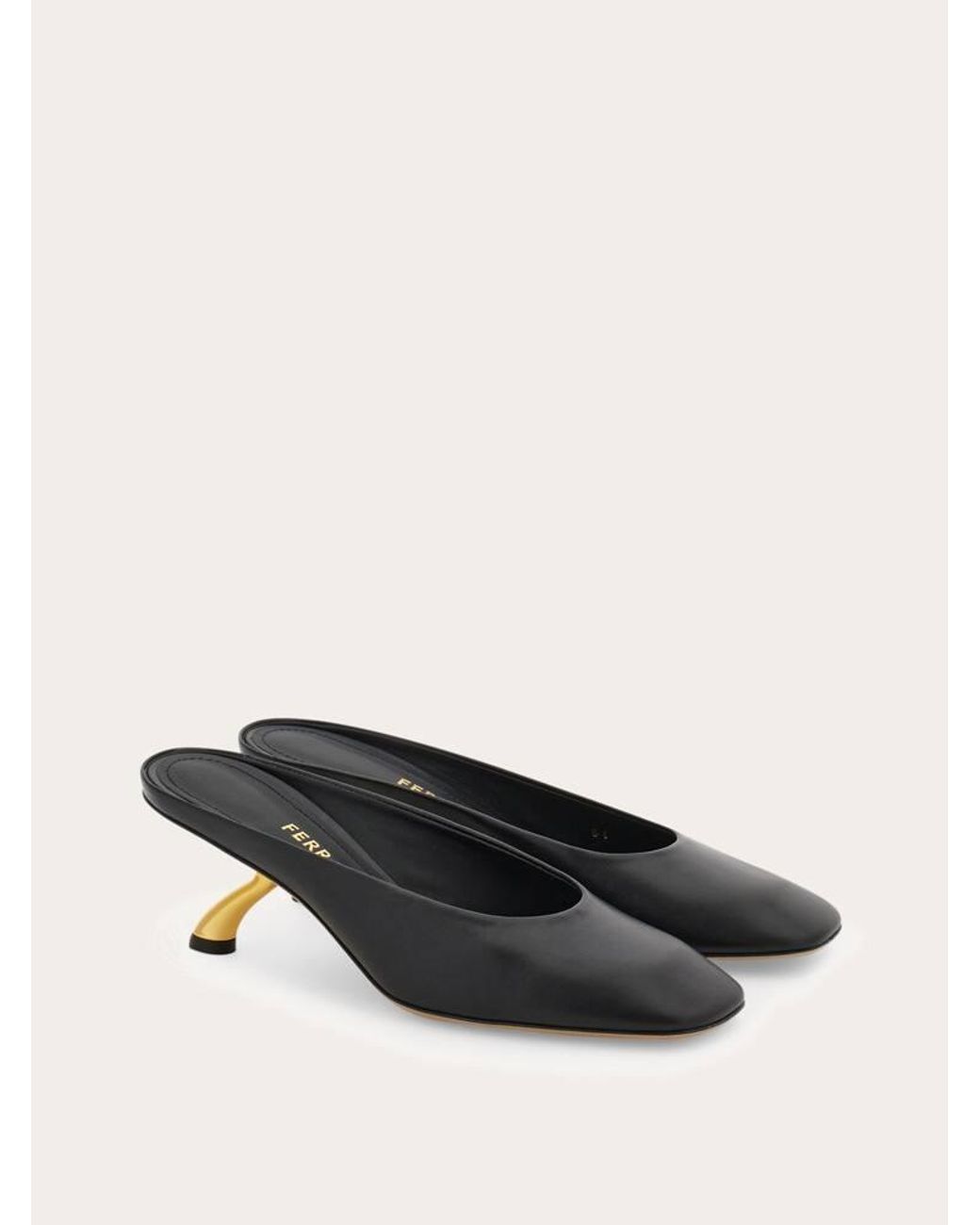 Ferragamo Black S-Shaped Heel Mule .5