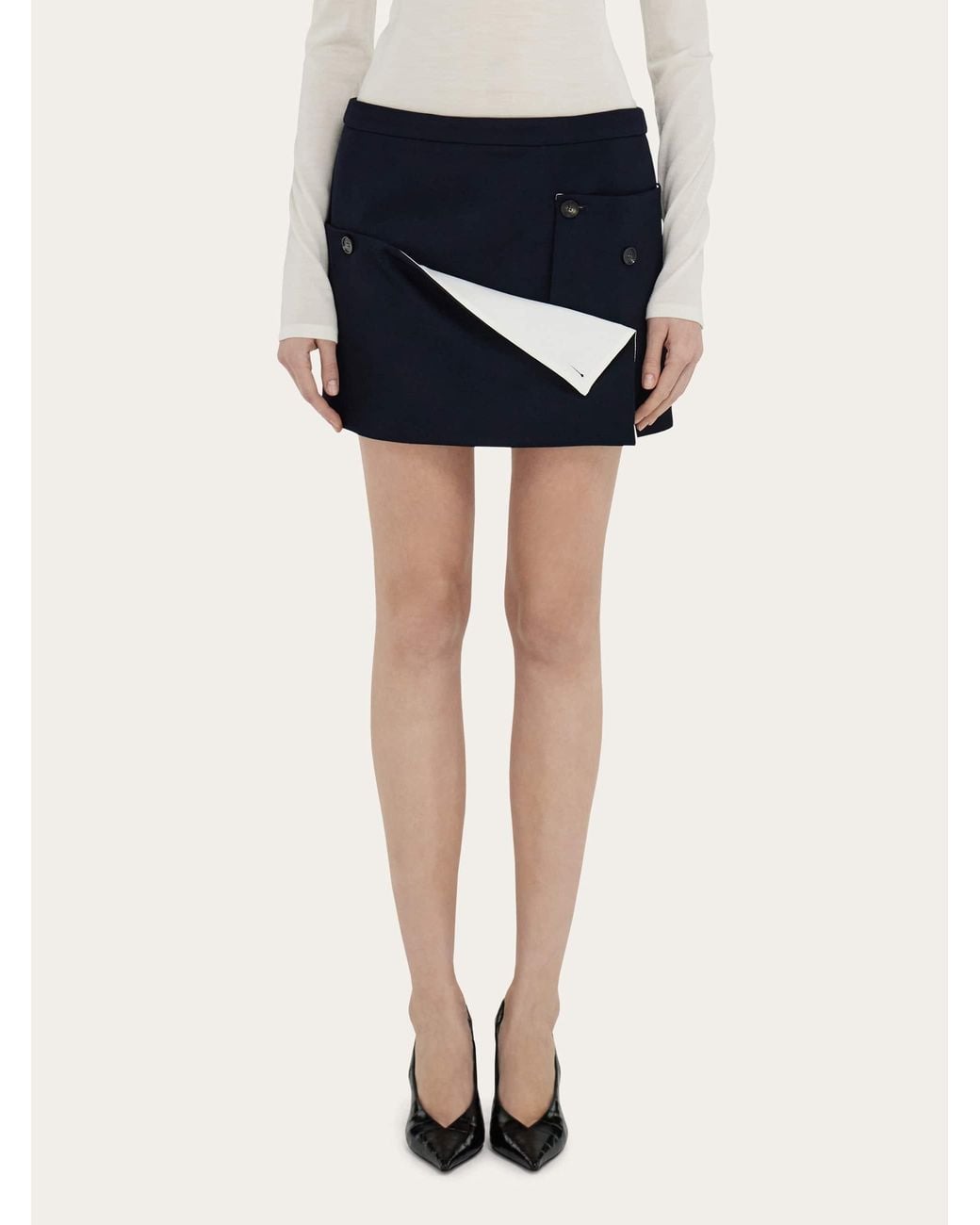 Ferragamo Blue Tailored Mini Skirt With Button Detail