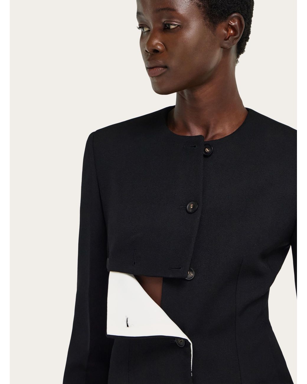 Ferragamo Black Wool Jacket With Button Detail