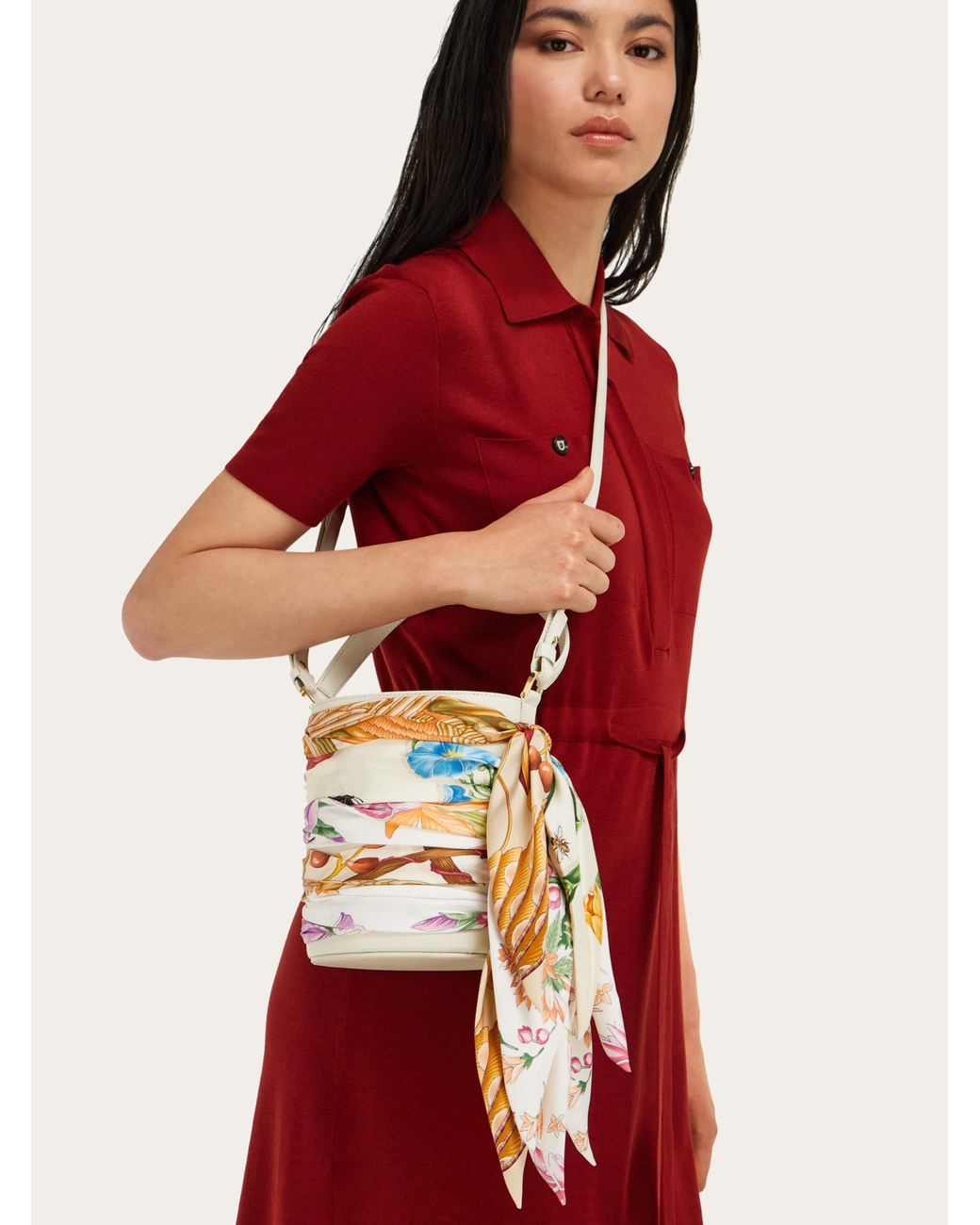 Ferragamo Natural Mini Bucket Bag With Foulard