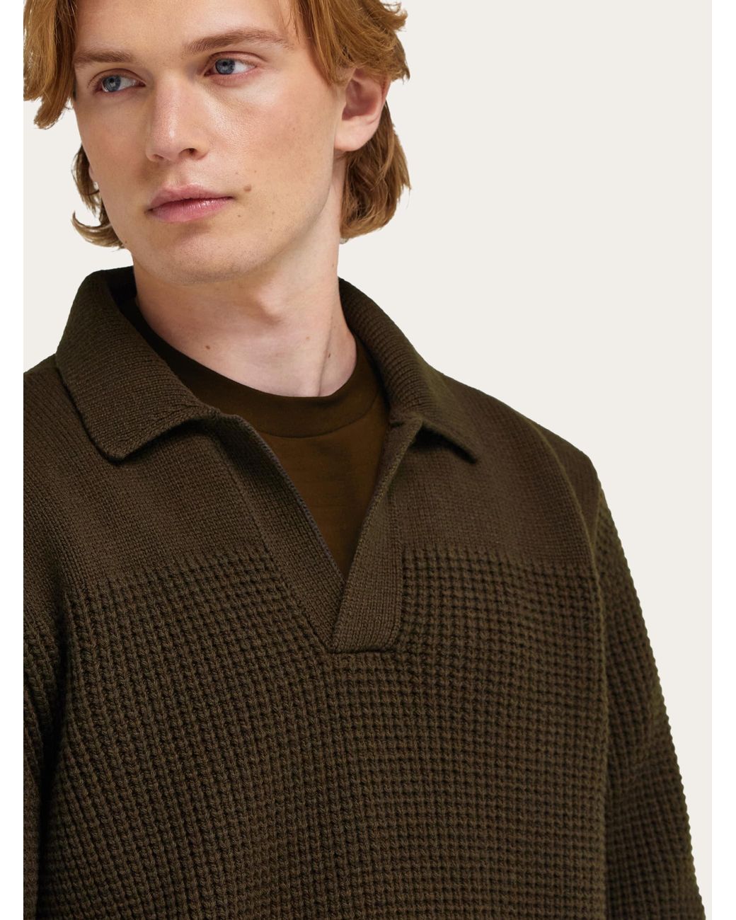 Ferragamo Green Knitted Sweater With Polo Collar for men