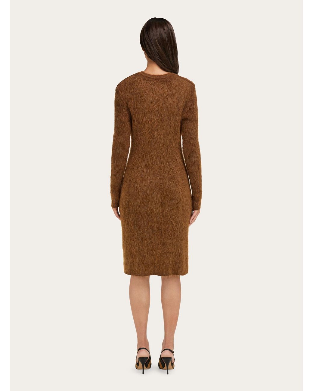 Ferragamo Brown Knitted Crew Neck Dress