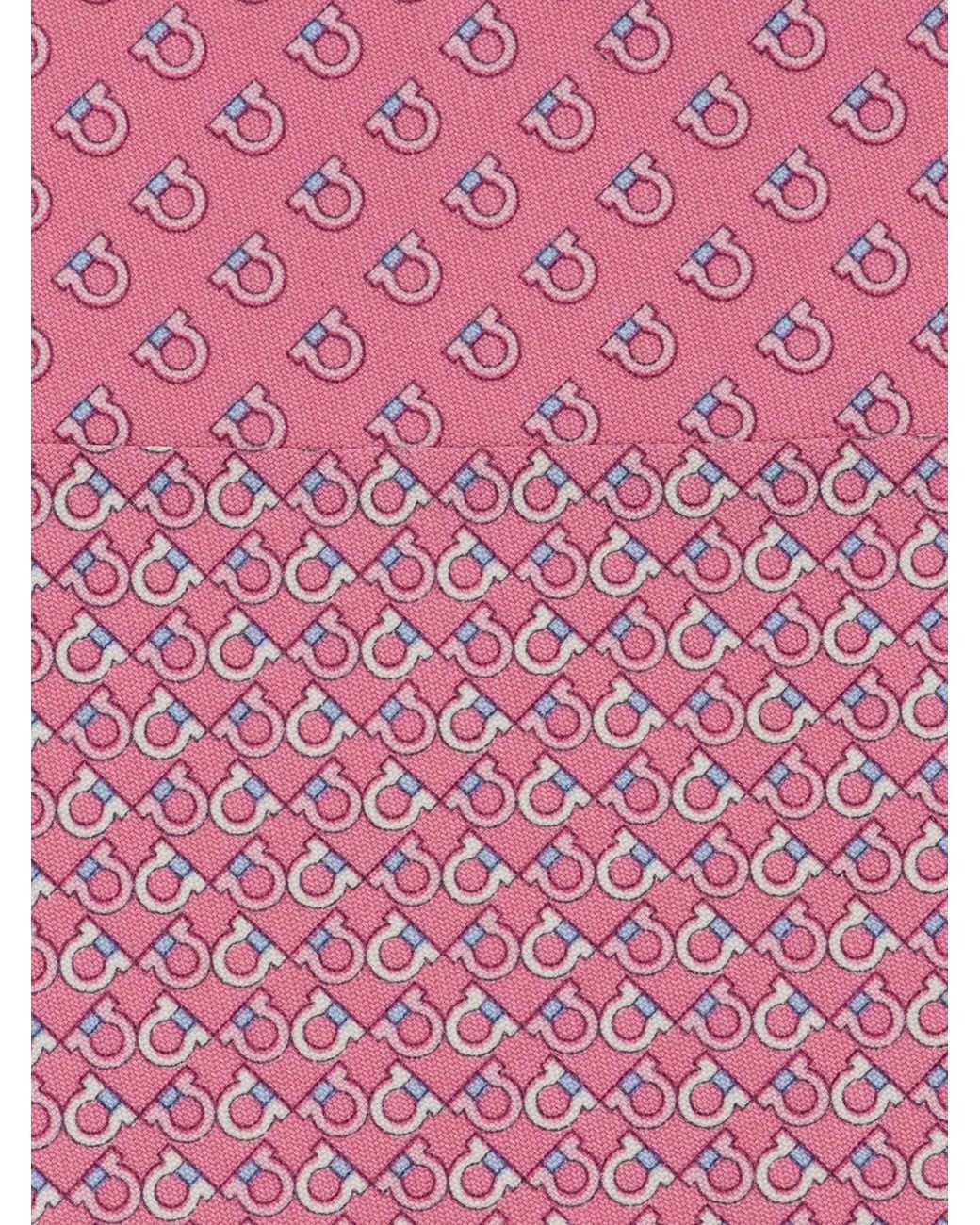 Ferragamo Pink Gancini Square Print Silk Tie for men