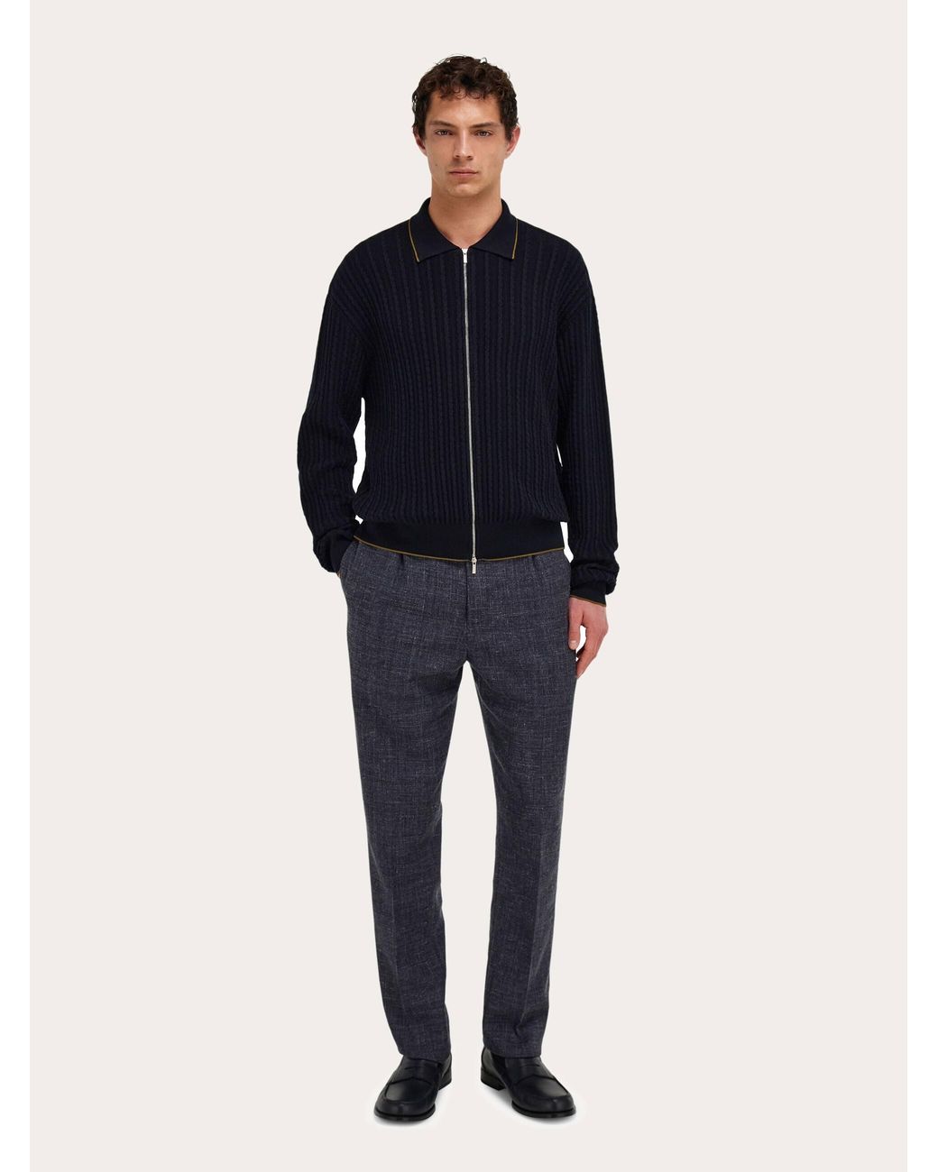 Ferragamo Blue Cotton And Silk Cardigan for men