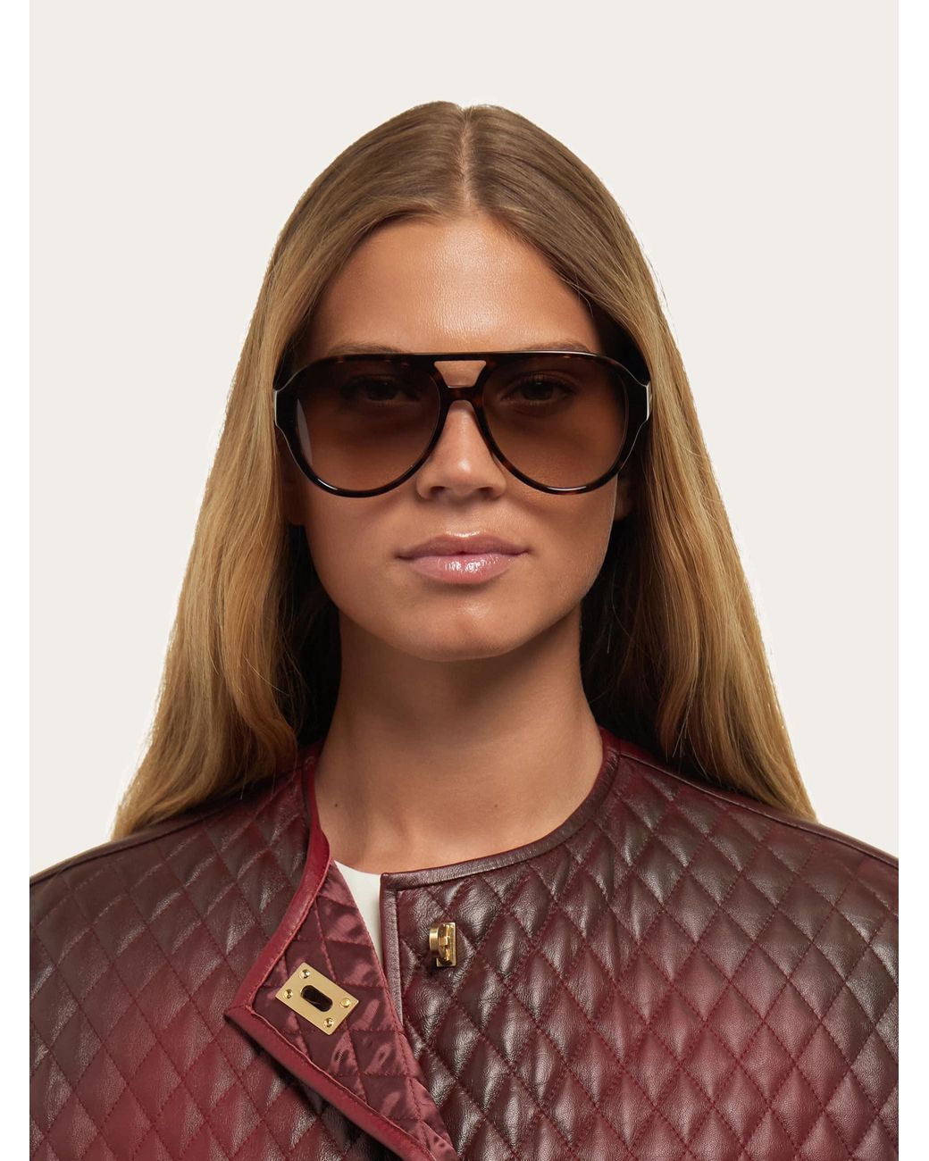Ferragamo Black Aviator Frame Sunglasses