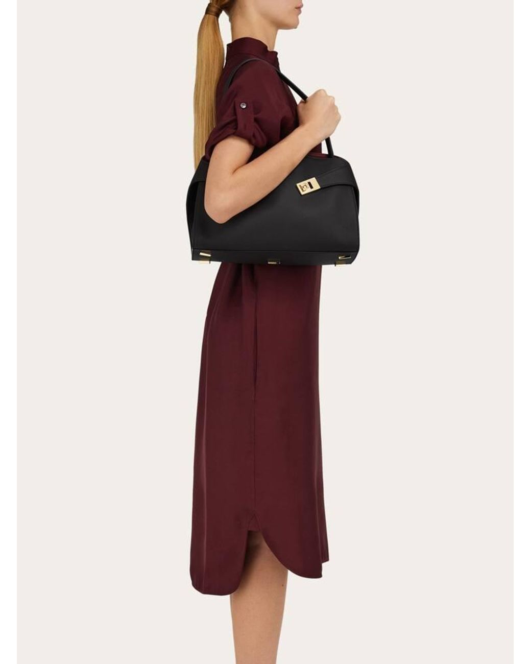Ferragamo Black Hug Soft Bicolor Shoulder Bag (M)