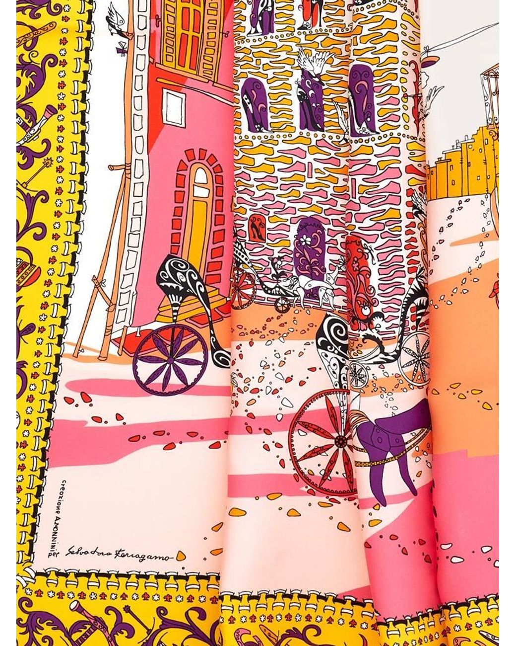 Ferragamo Orange Palazzo Spini Feroni Print Silk Scarf