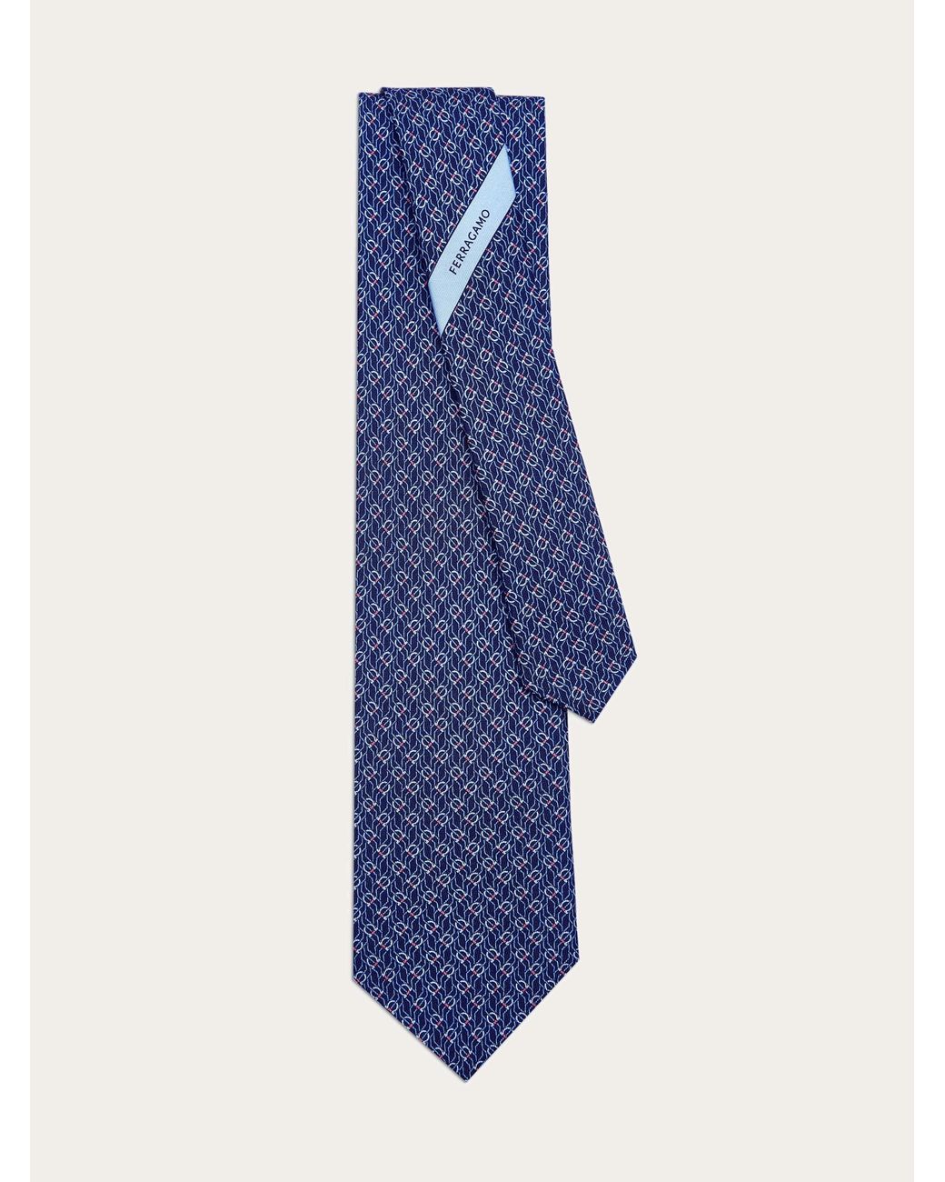 Ferragamo Blue Tetris Print Silk Tie for men
