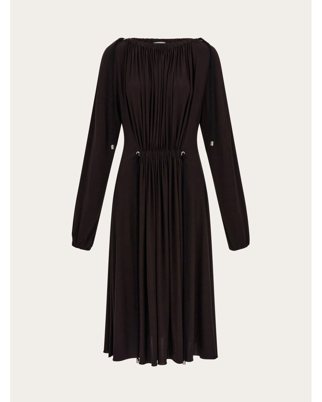 Ferragamo Black Viscose Dress With Gathered Detailing