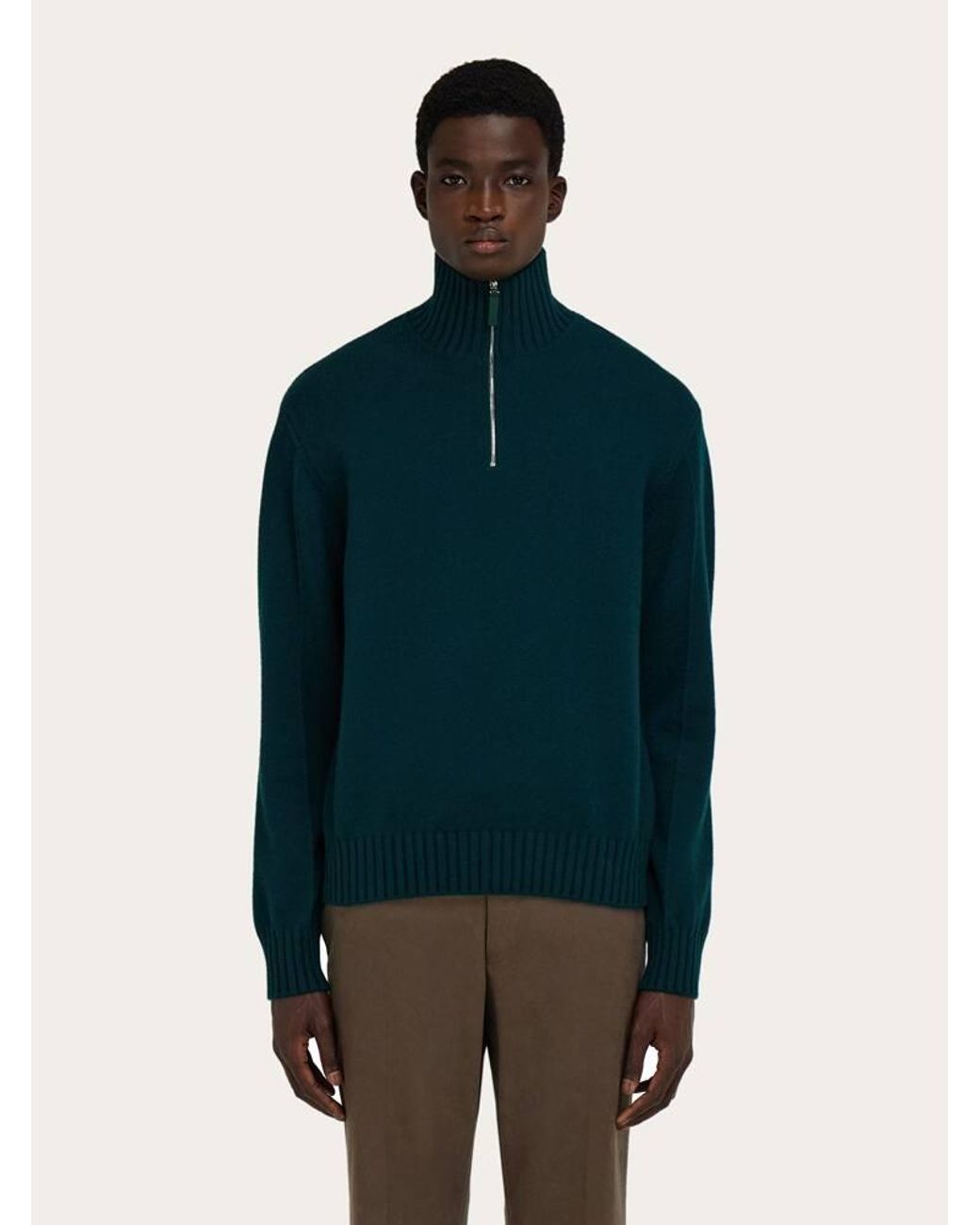 Ferragamo Blue High Neck Cashmere Pullover for men