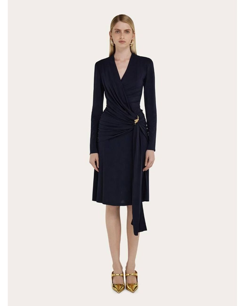 Ferragamo Blue Midi Wrap Dress