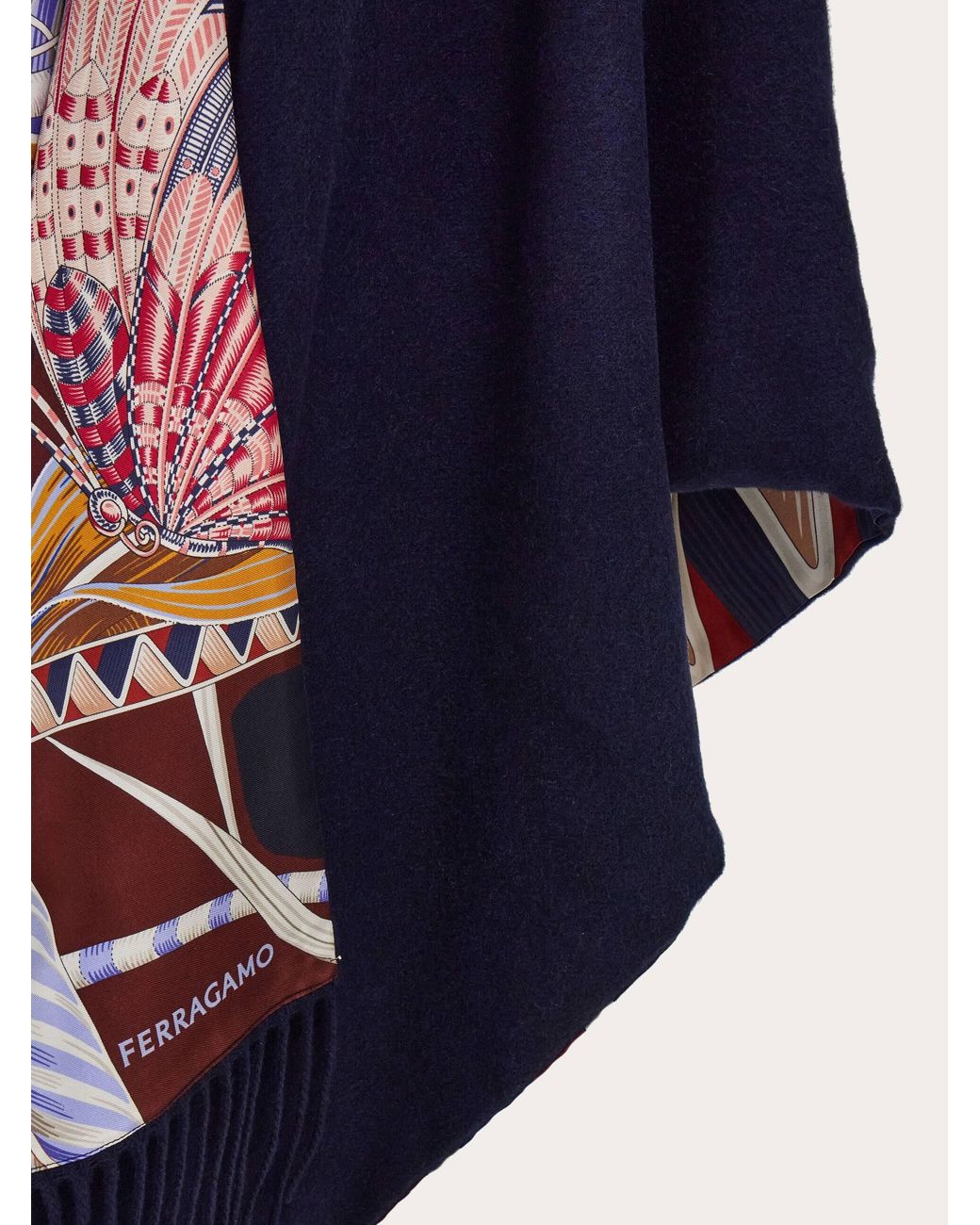 Ferragamo Blue Cashmere And Silk Reversible Cape