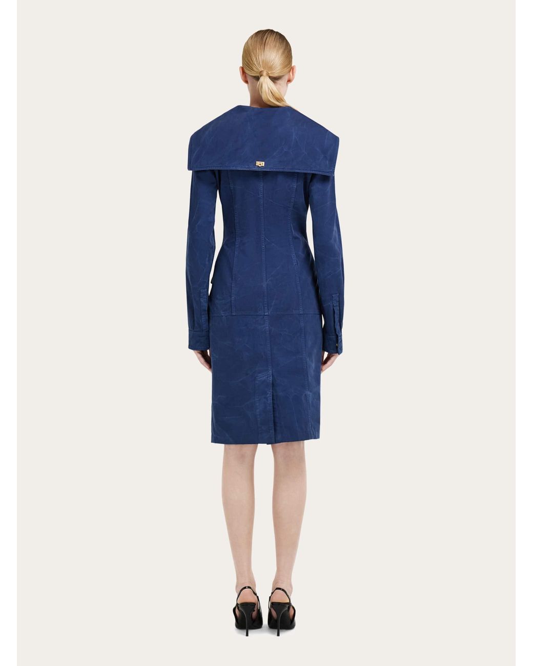Ferragamo Blue Washed Gabardine Midi Dress