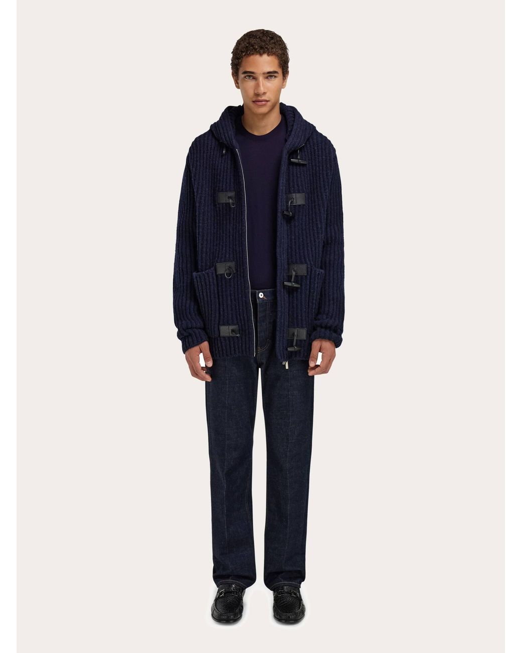 Ferragamo Blue Wool Blend Duffle Coat for men