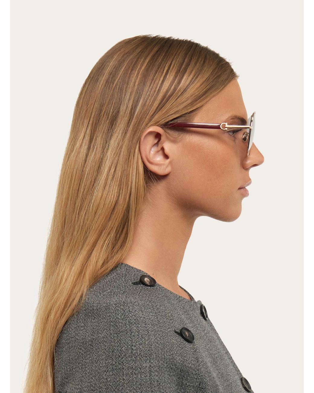 Ferragamo Pink Aviator Frame Sunglasses
