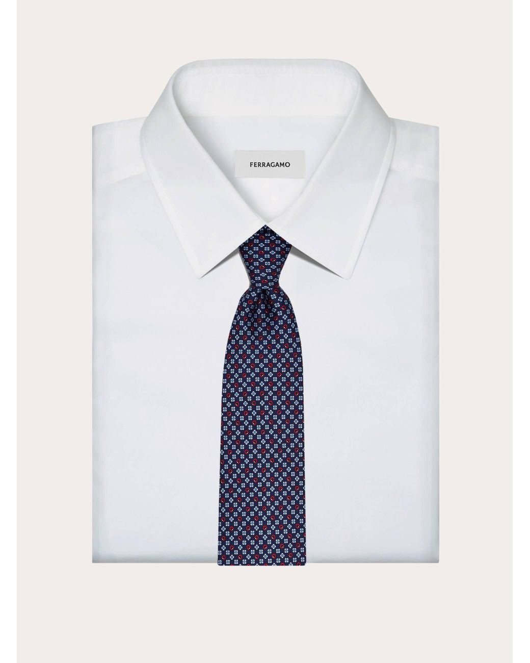 Ferragamo Blue Gancini Flower Print Silk Tie for men
