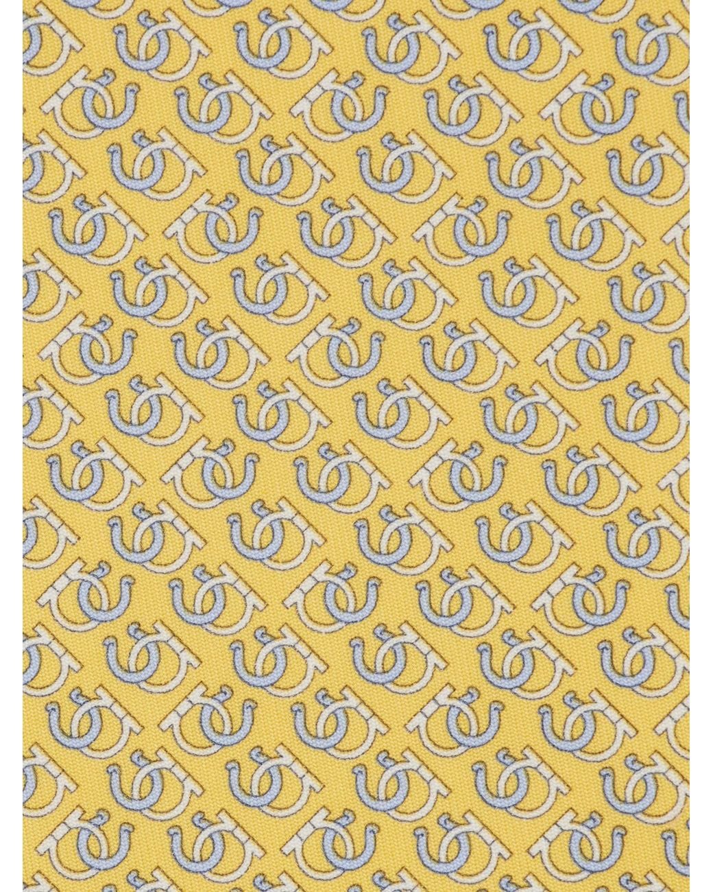 Ferragamo Yellow Good Luck Print Silk Tie for men