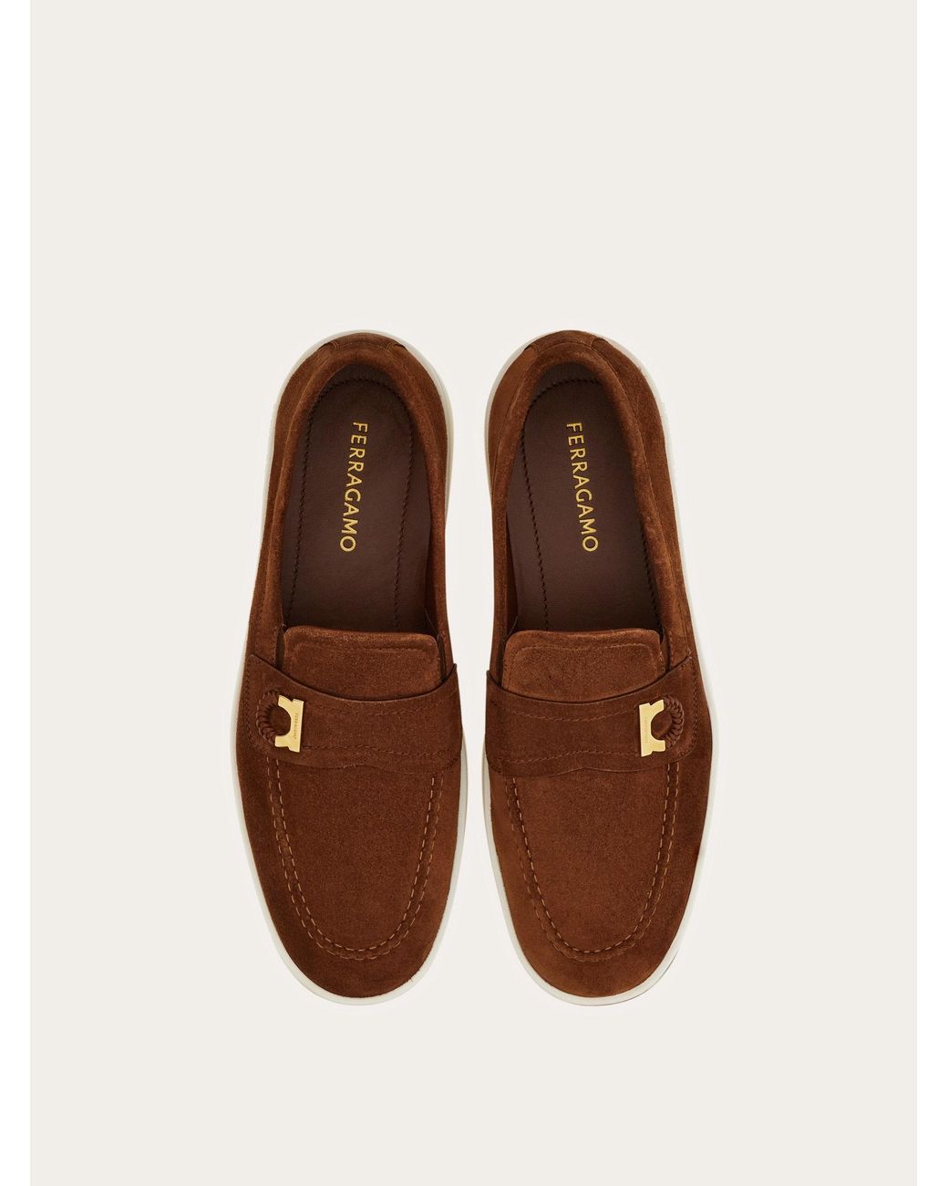 Ferragamo Brown Boat Shoe Loafer With Gancini Ornament for men