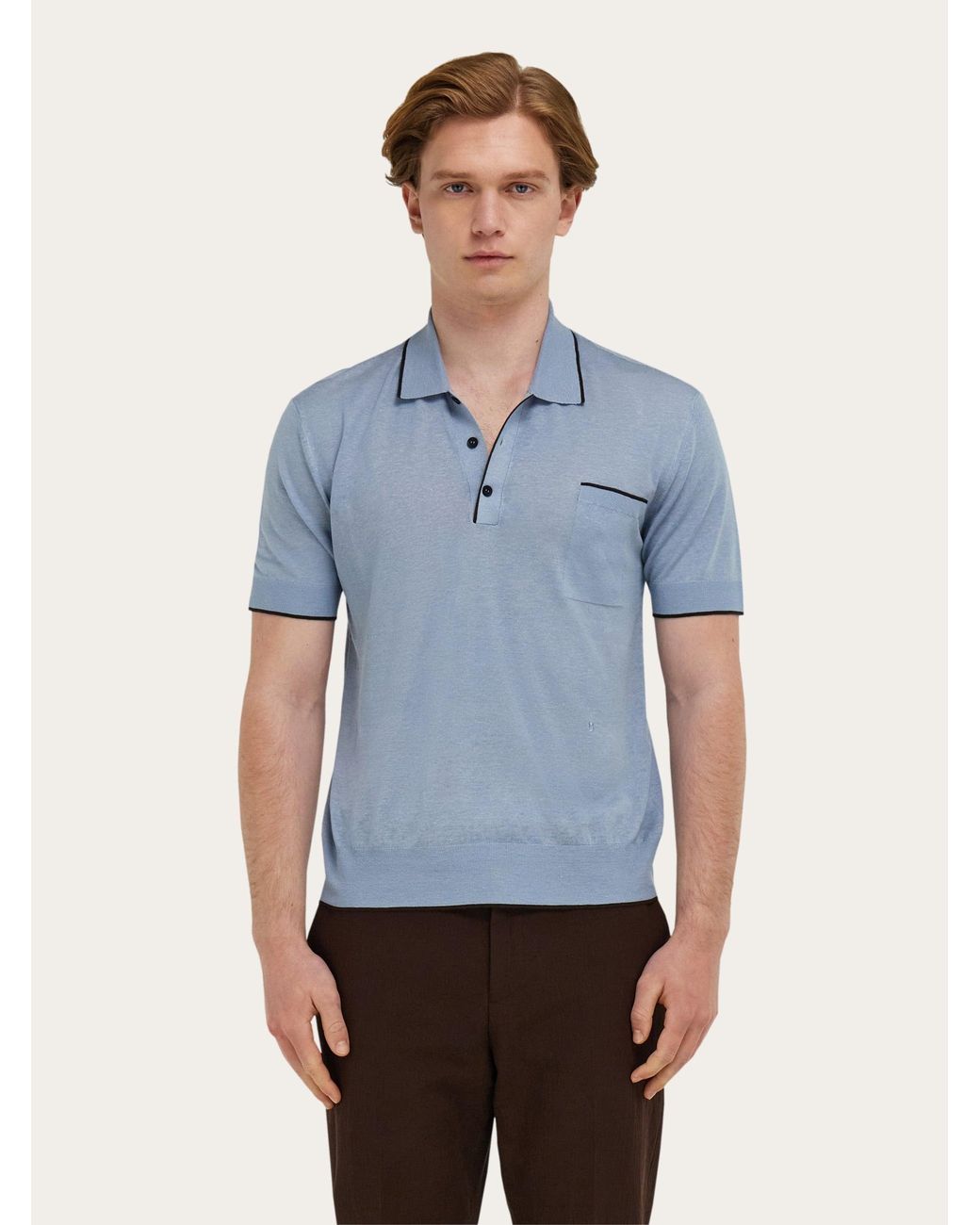 Ferragamo Blue Knitted Polo With Contrasting Trims for men