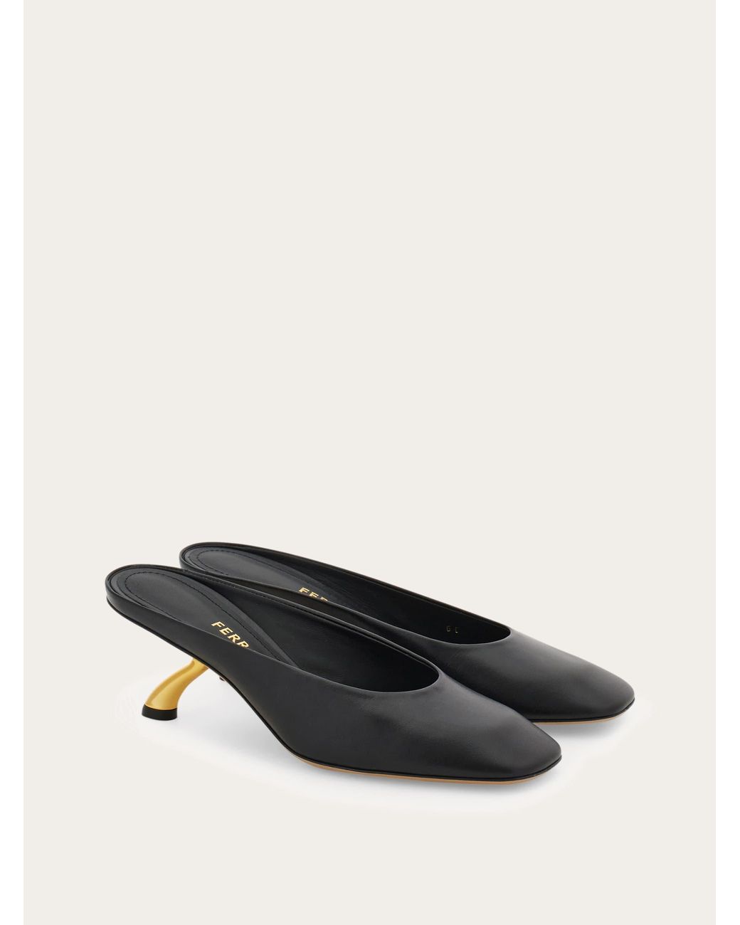 Ferragamo Black S-Shaped Heel Mule .5