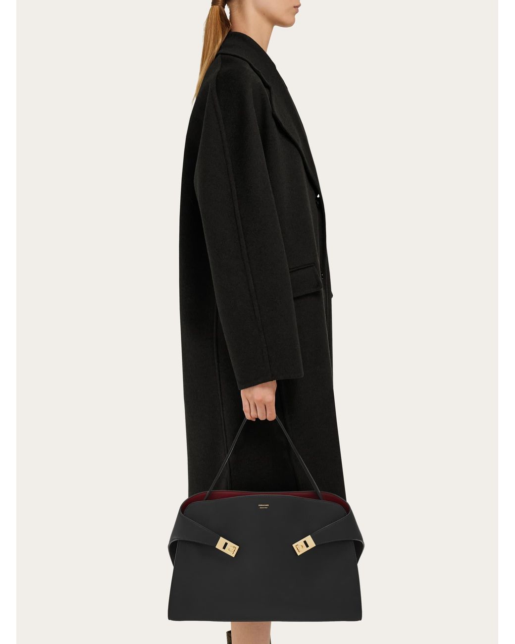 Ferragamo Black Hug Soft Bicolor Shoulder Bag (L)