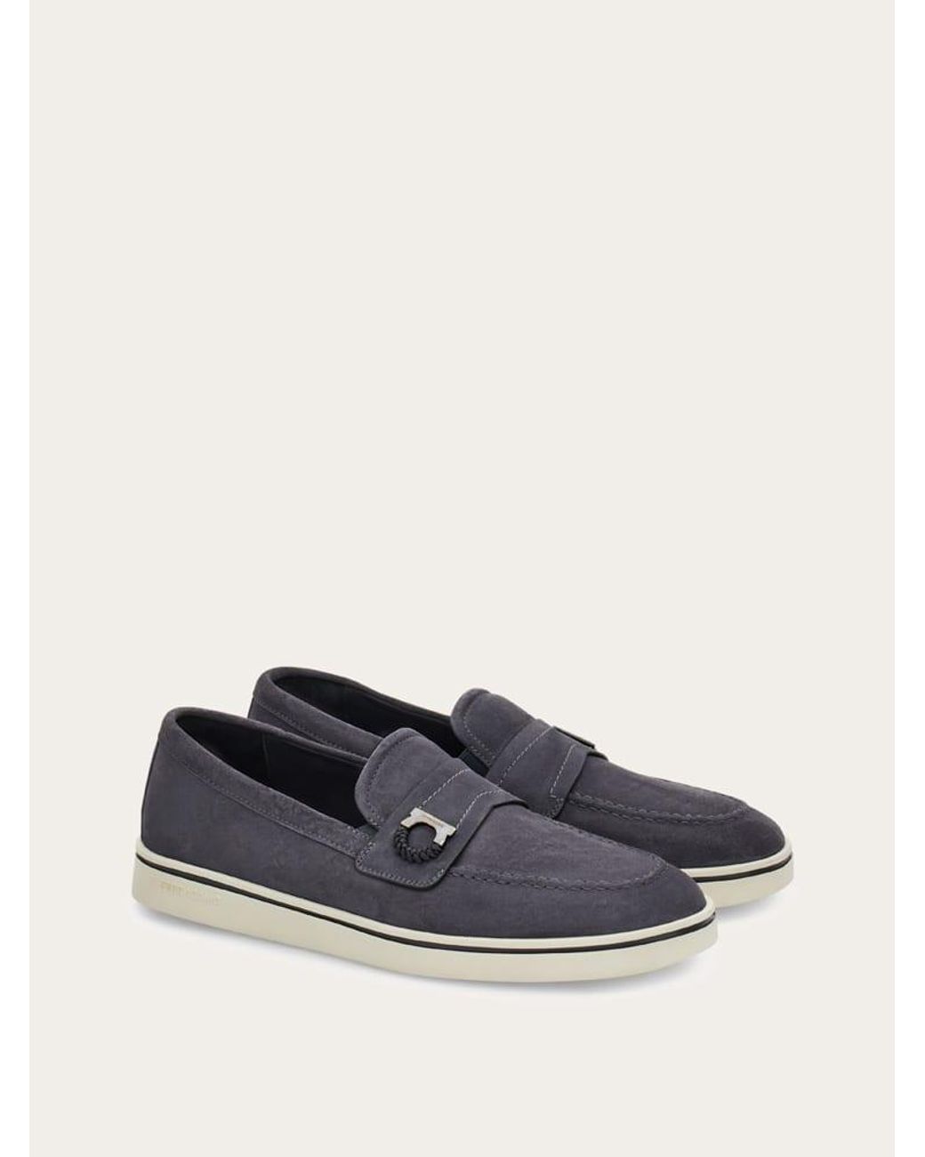 Ferragamo White Boat Shoe Loafer With Gancini Ornament for men