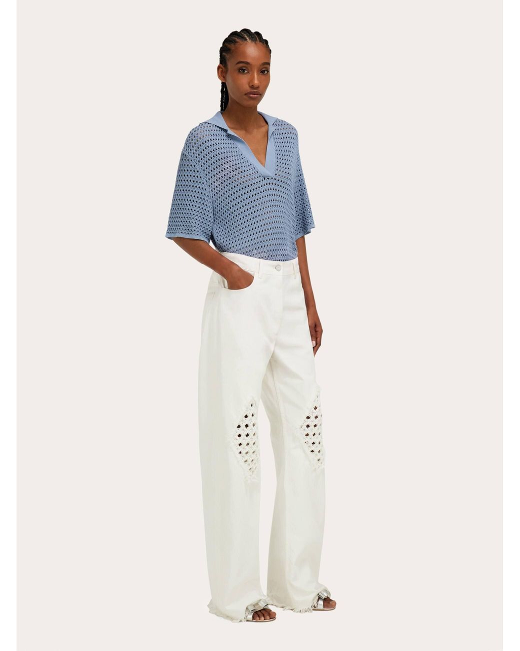 Ferragamo White Jeans With Frayed Detail