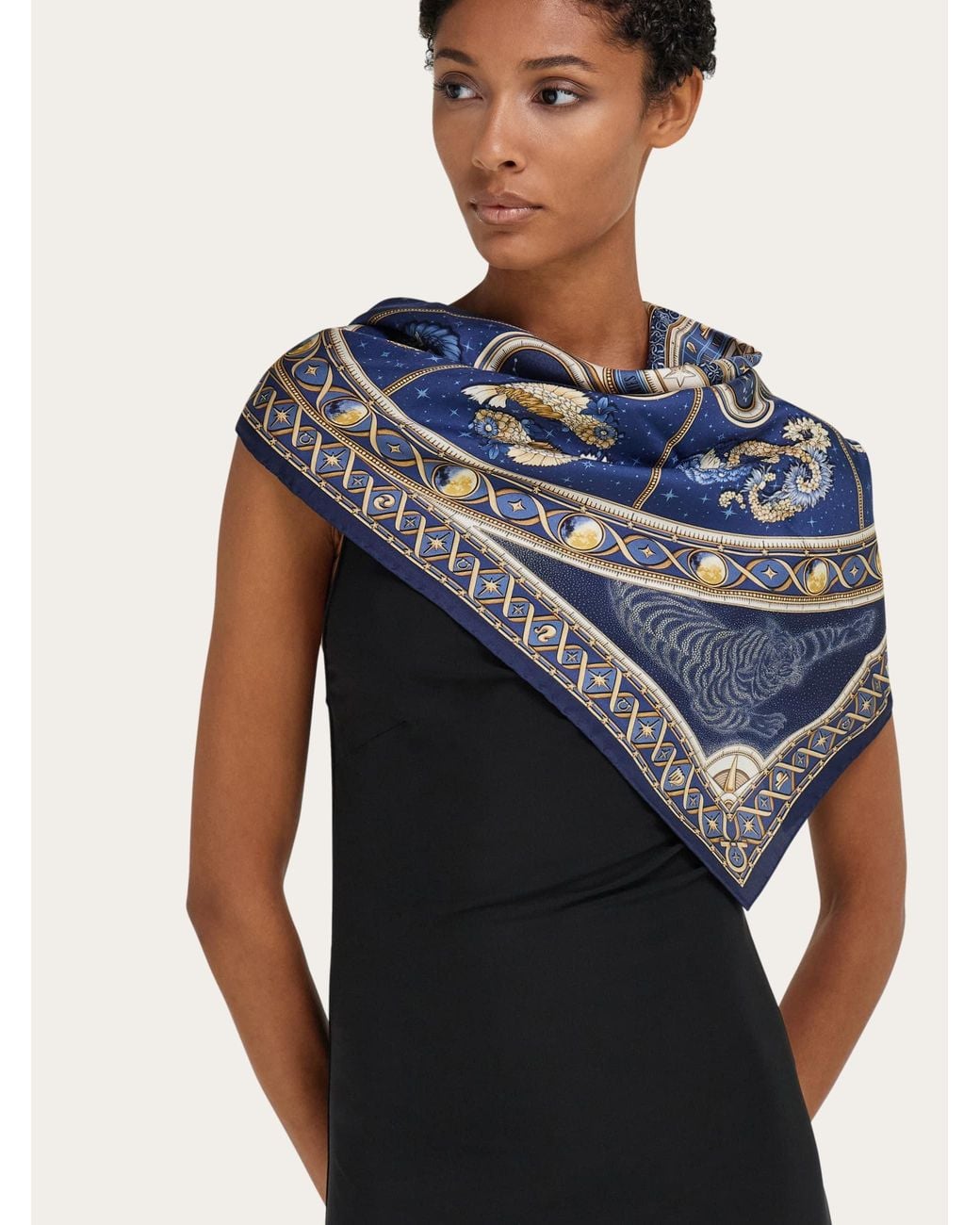 Ferragamo Blue Horoscope Print Silk Scarf