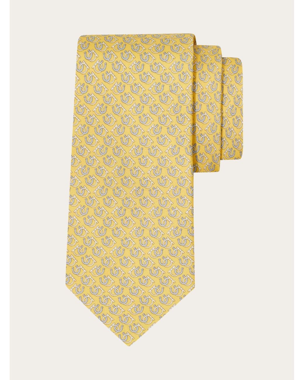 Ferragamo Yellow Good Luck Print Silk Tie for men